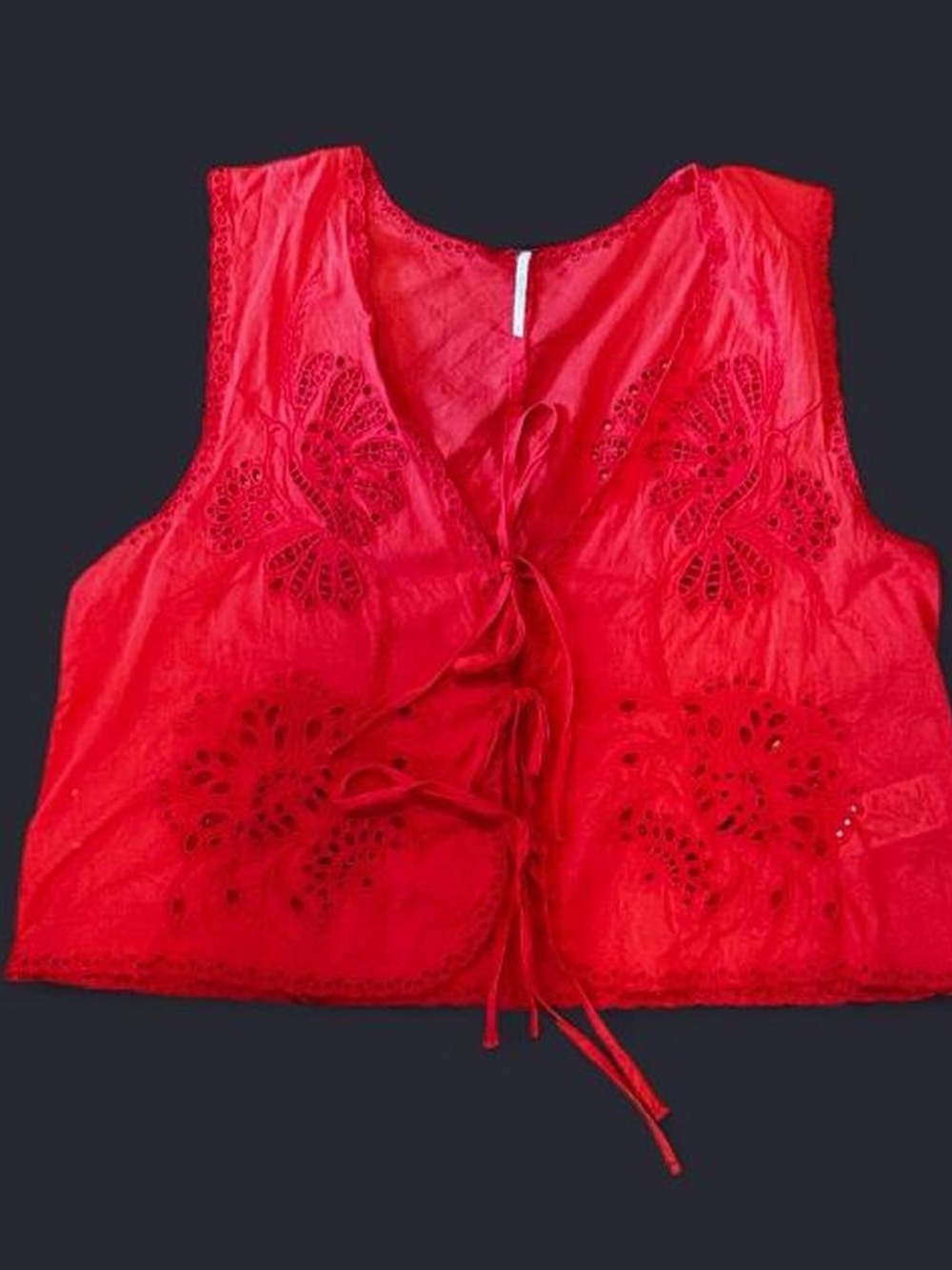 Free People Red Lace-Up Eyelet Cotton Tank